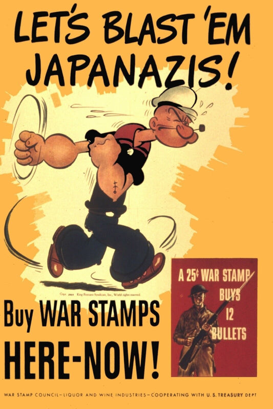 1941 WW2 USA DISNEY CARTOON POPEYE WAR JAPAN BONDS COMIC FUNNY STAMPS Postcard