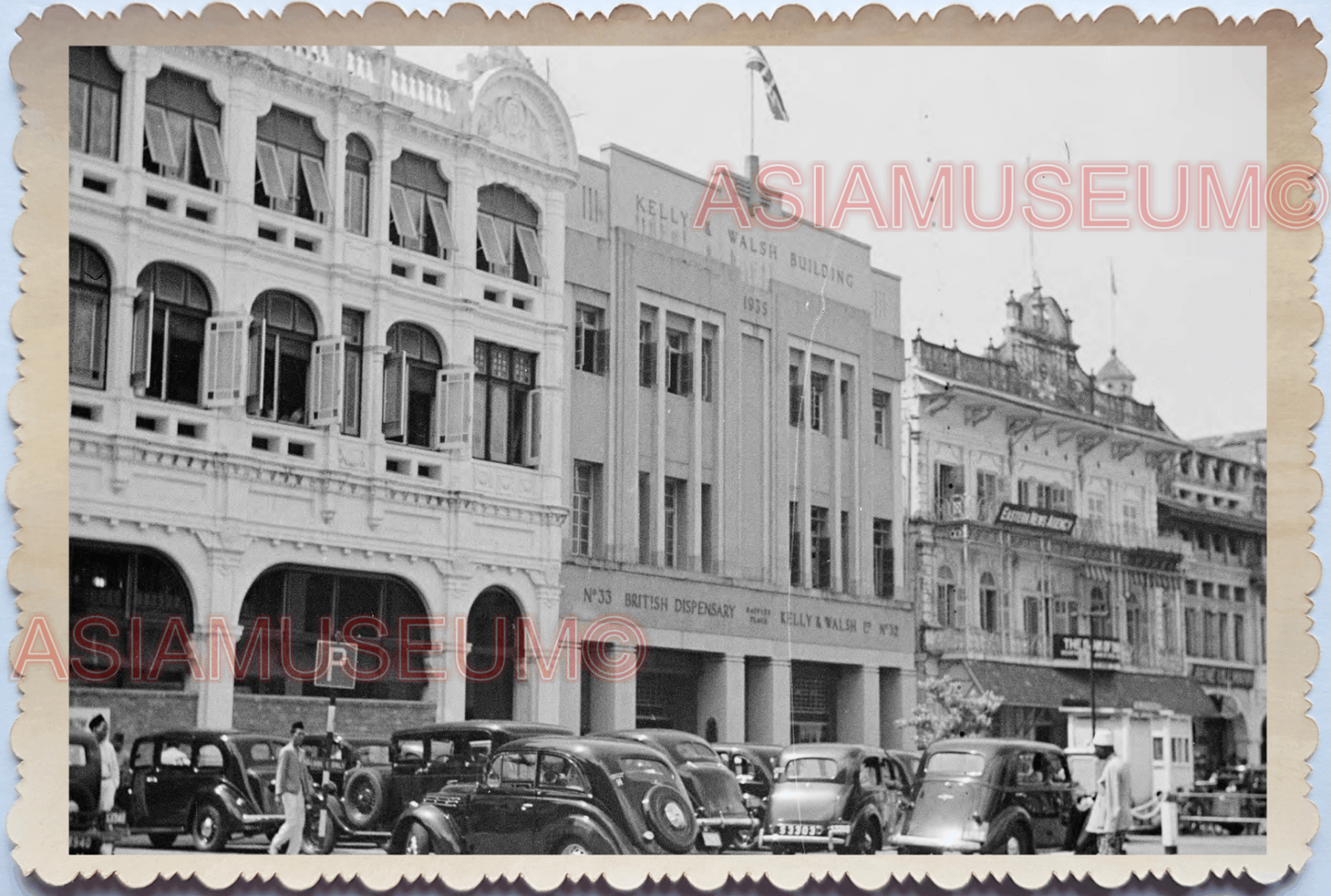 40s British War Kelly Walsh Building Car Street Scene Old Singapore Photo 17612