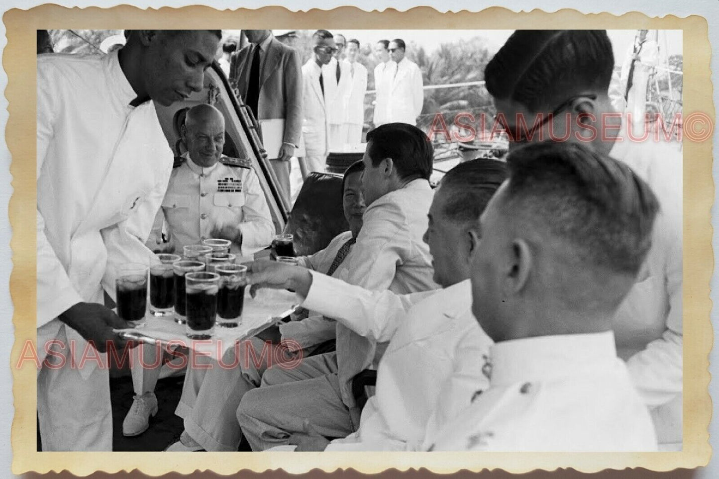 50s Vietnam War Saigon French USA Navy General Warship Drink Vintage Photo #980