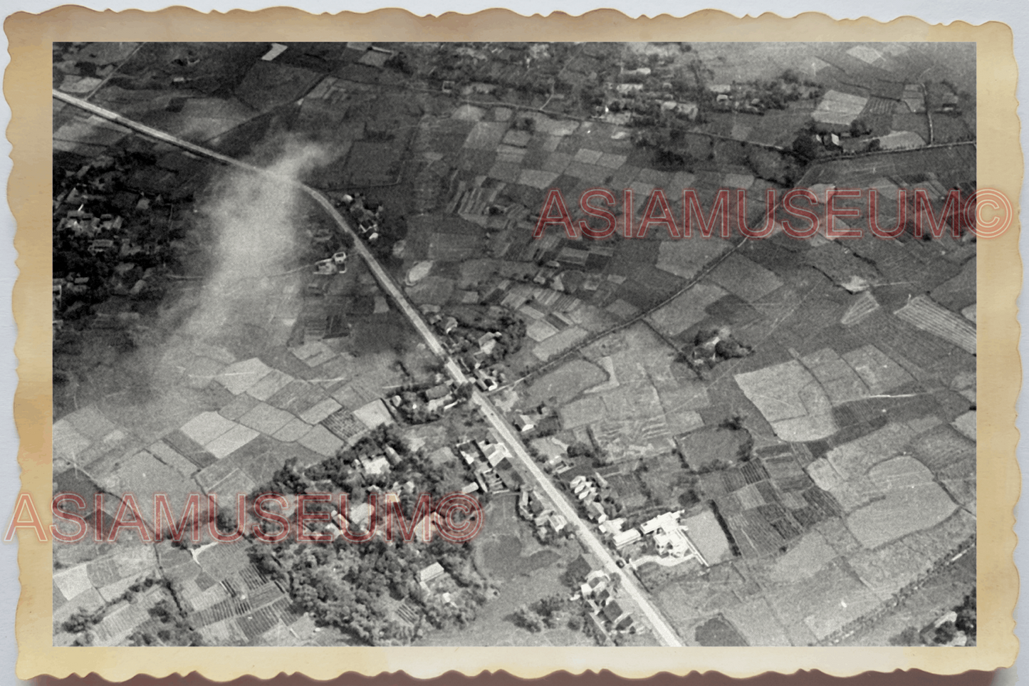 40s WW2 Vietnam AERIAL VIEW AIRPLANE BOMBER VILLAGE FIELD ii Vintage Photo 25396