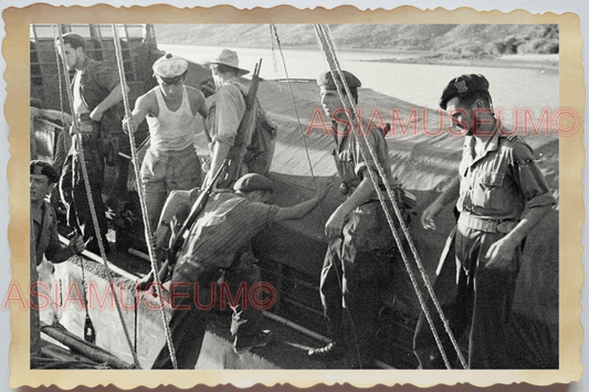 40s WW2 Vietnam FRENCH NAVY SOLDIER GUN BOAT SHIP SAIL DOCK Vintage Photo 24688