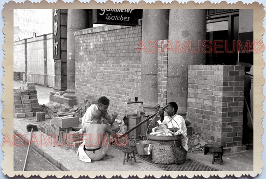 WW2 British Worker Wall Barricade Food Seller War Vintage Singapore Photo 28329