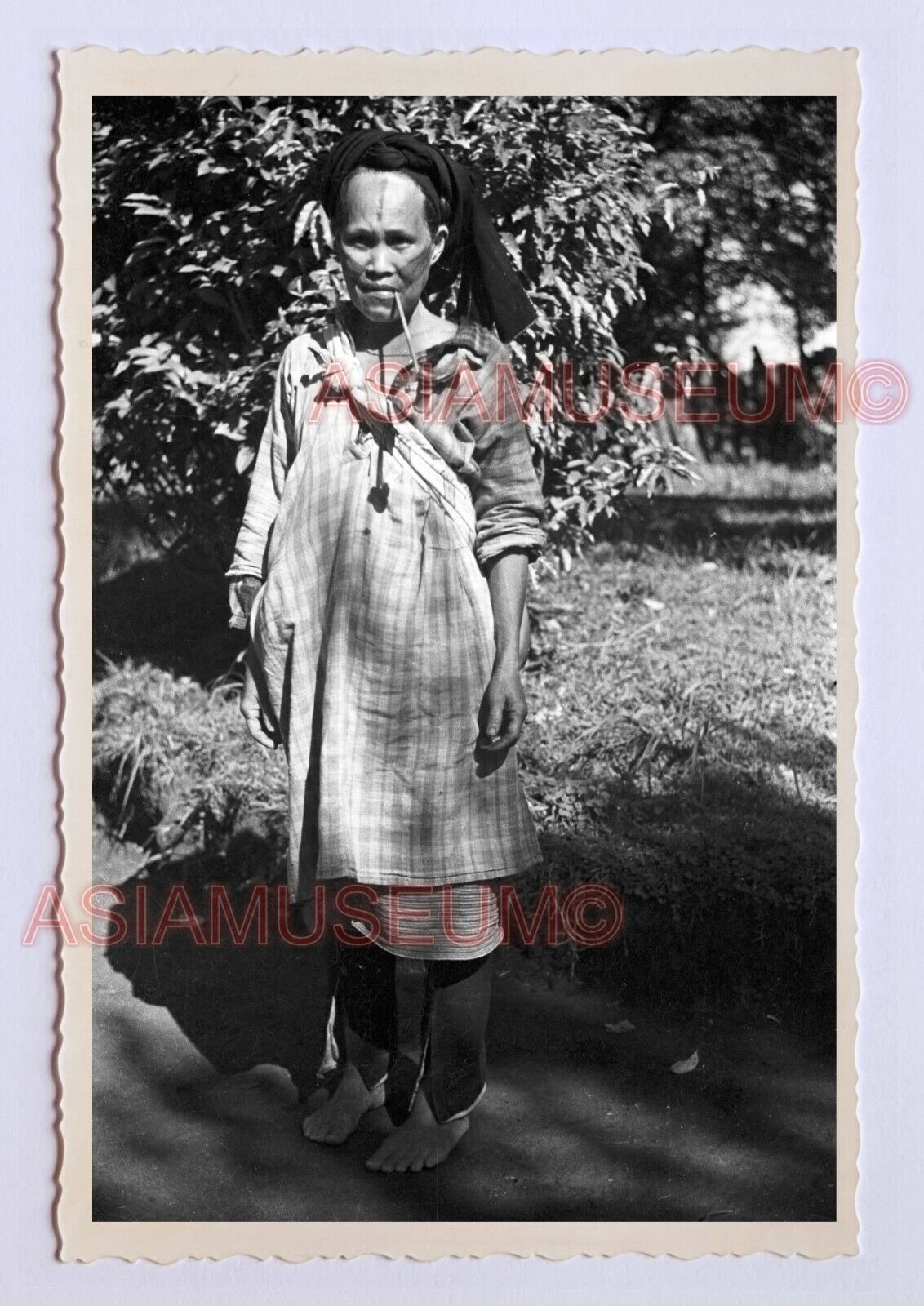 Alishan Native Tribe Tattoo Face Women Smoking Pipe Lady Taiwan Photo 台湾旧照片 3754