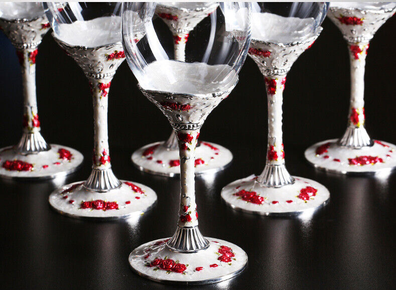 Set Antique Renaissance Vintage Style 6 Crystal Glass Hanger Decanter Wine Red