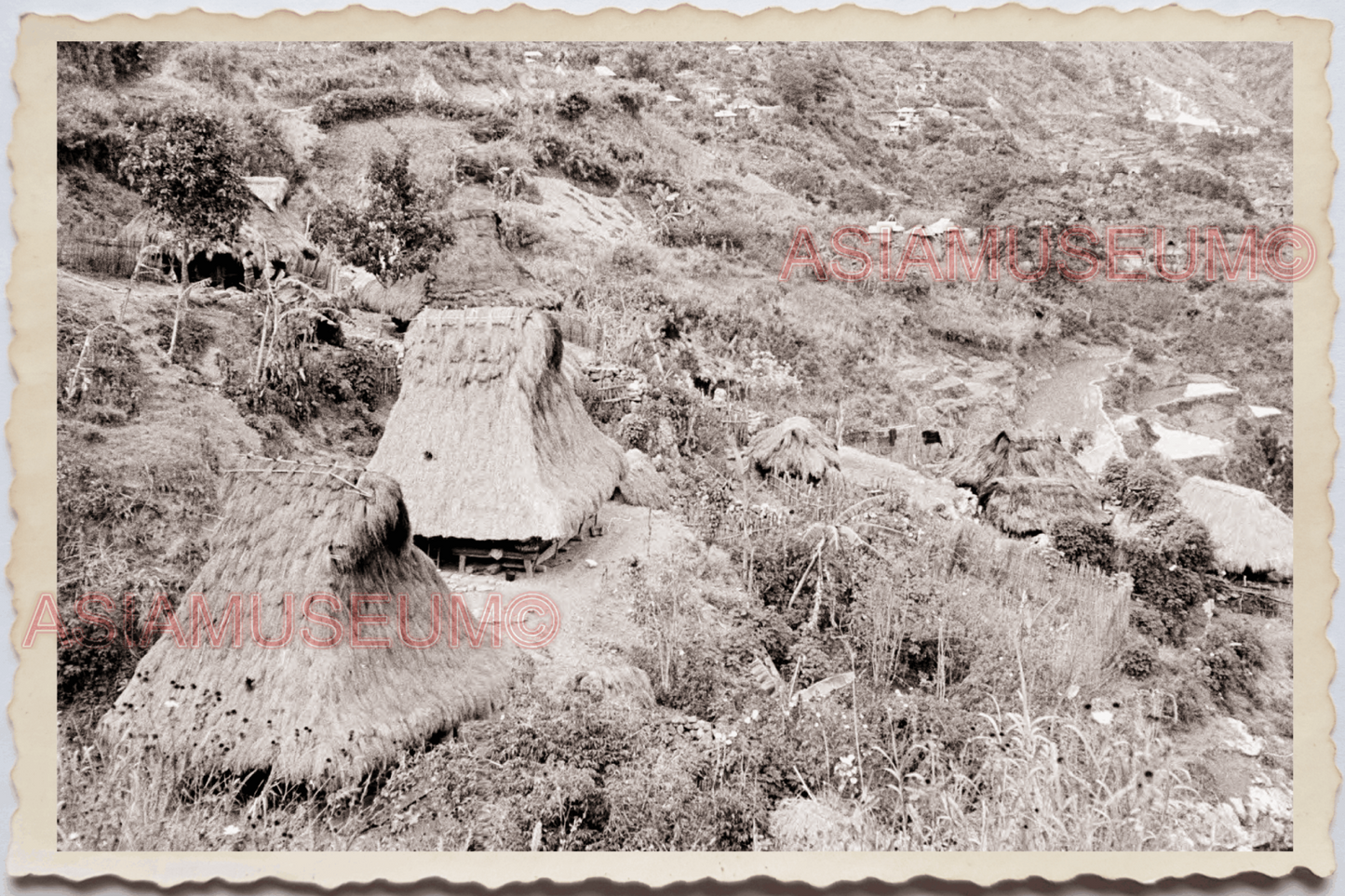 50s PHILIPPINES MANILA LUZON MOUNTAIN HILL TRIBE HUT CAMP  Vintage Photo 24342