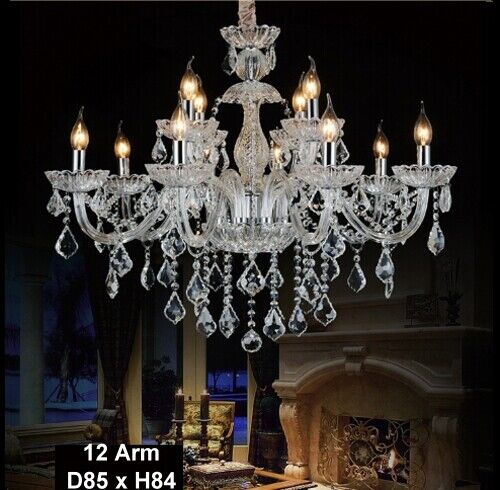 Antique European Italian French CHANDELIER K9 Crystal Clear Silver 12 ARM Lite