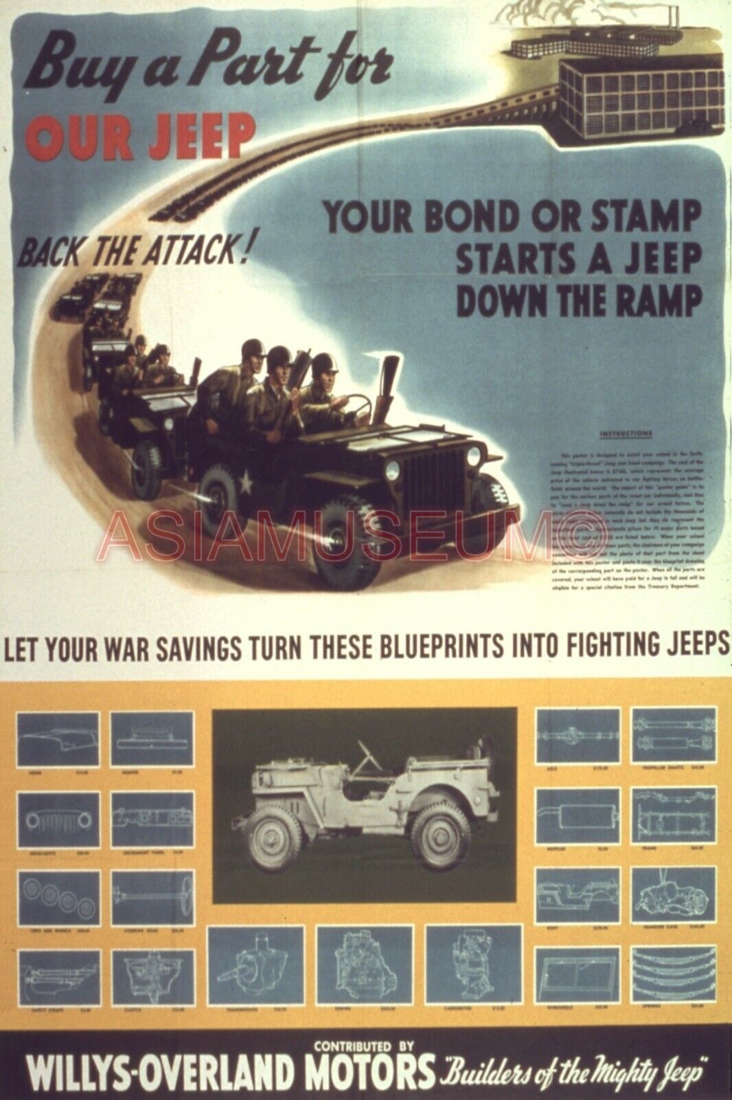 1941 WW2 USA UNITED STATES BUY WAR BONDS STAMPS JEEP ARMY ii PROPAGANDA Postcard