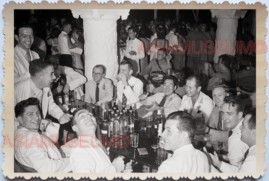 WW2 British American Drinking Party Hotel Bar Cafe War B&W Singapore Photo 18956