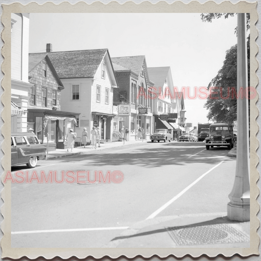 50s ROCKPORT KNOX COUNTY MAINE STREET SHOP WOMEN CAR BUS VINTAGE USA Photo 11311