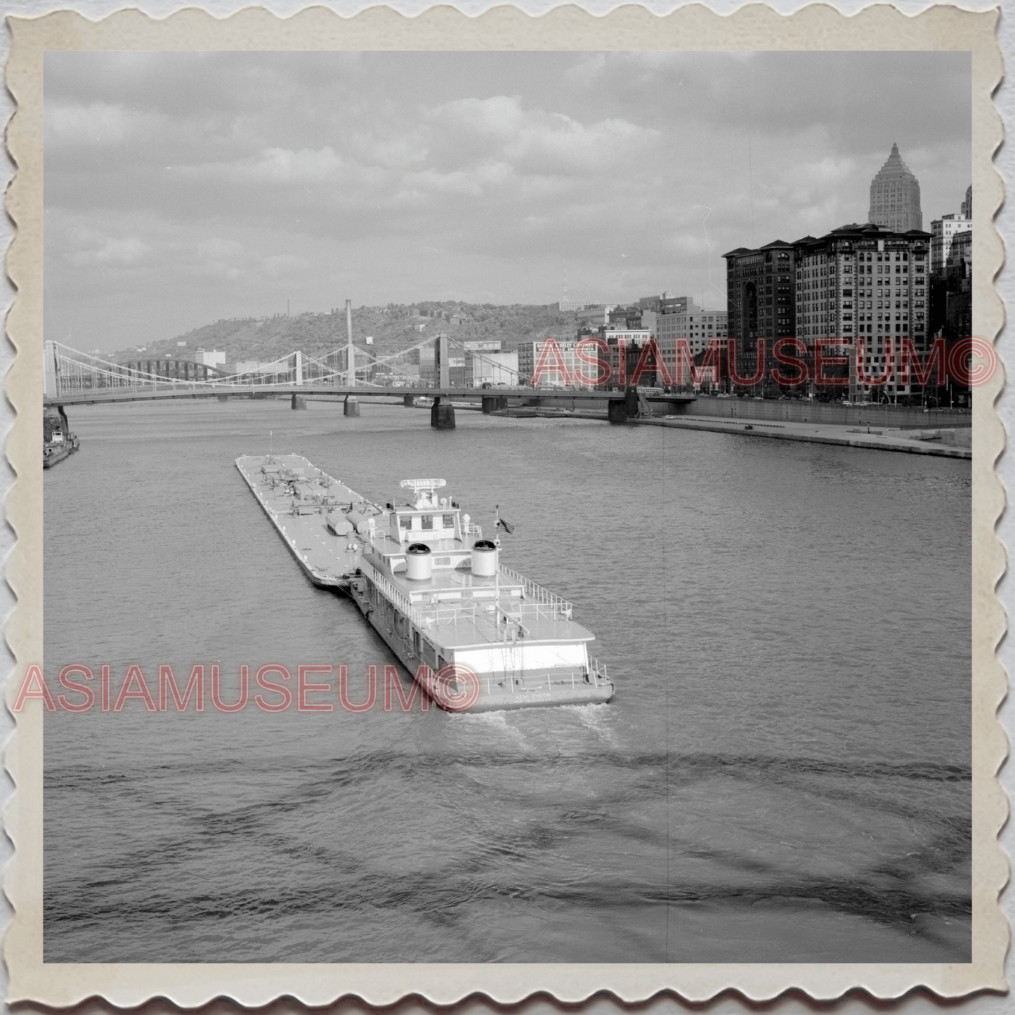 50s PITTSBURGH PENNSYLVANIA ALLEGHENY RIVER BUILDING SHIP VINTAGE USA Photo 9814