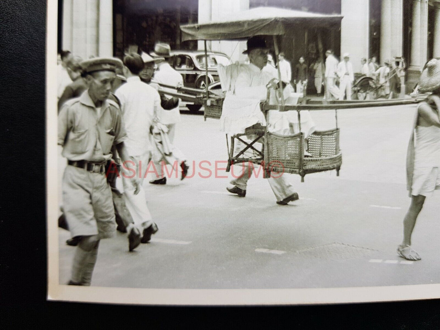 King's Road Litter Chair Central Des Tram Voeux Hong Kong Photo Postcard RPPC