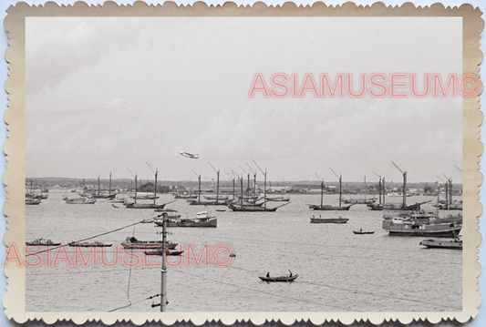 WW2 Seaplane Boat Ship Port Pier Sampan Plane Vintage B&W Singapore Photo 17642