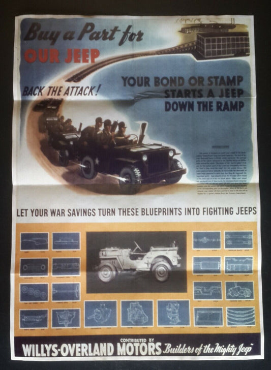 1943 WW2 USA AMERICA JEEP TRUCK ARMY SOLDIER WAR BOND STAMP ii PROPAGANDA POSTER