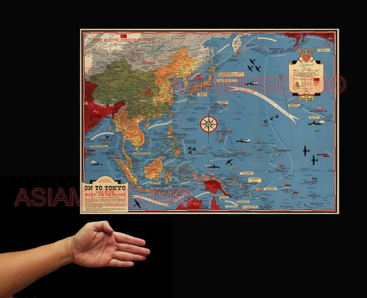 1944 WW2 USA JAPAN PACIFIC WAR MAP TIMELINE SUBMARINE WARSHIP AIRCRAFT POSTER