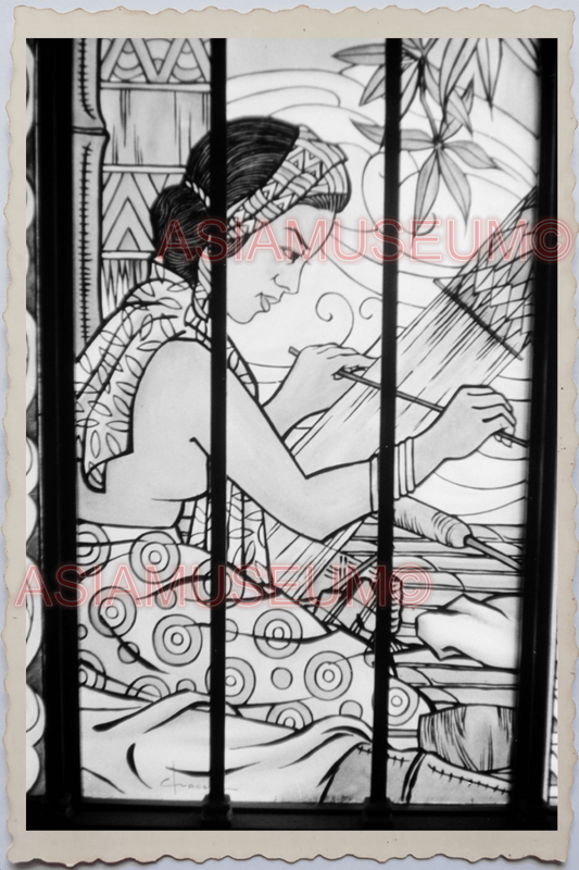 60s PHILIPPINES MANILA STAINED GLASS DOOR CHURCH WOMEN LADY Vintage Photo 27018