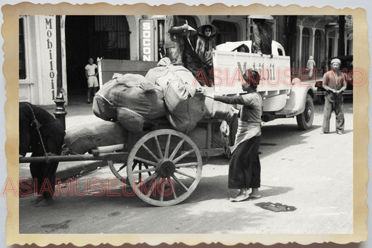 40s Vietnam HORSE CARRIAGE CAR TRUCK SHOP STREET SCENE CART Vintage Photo 4372