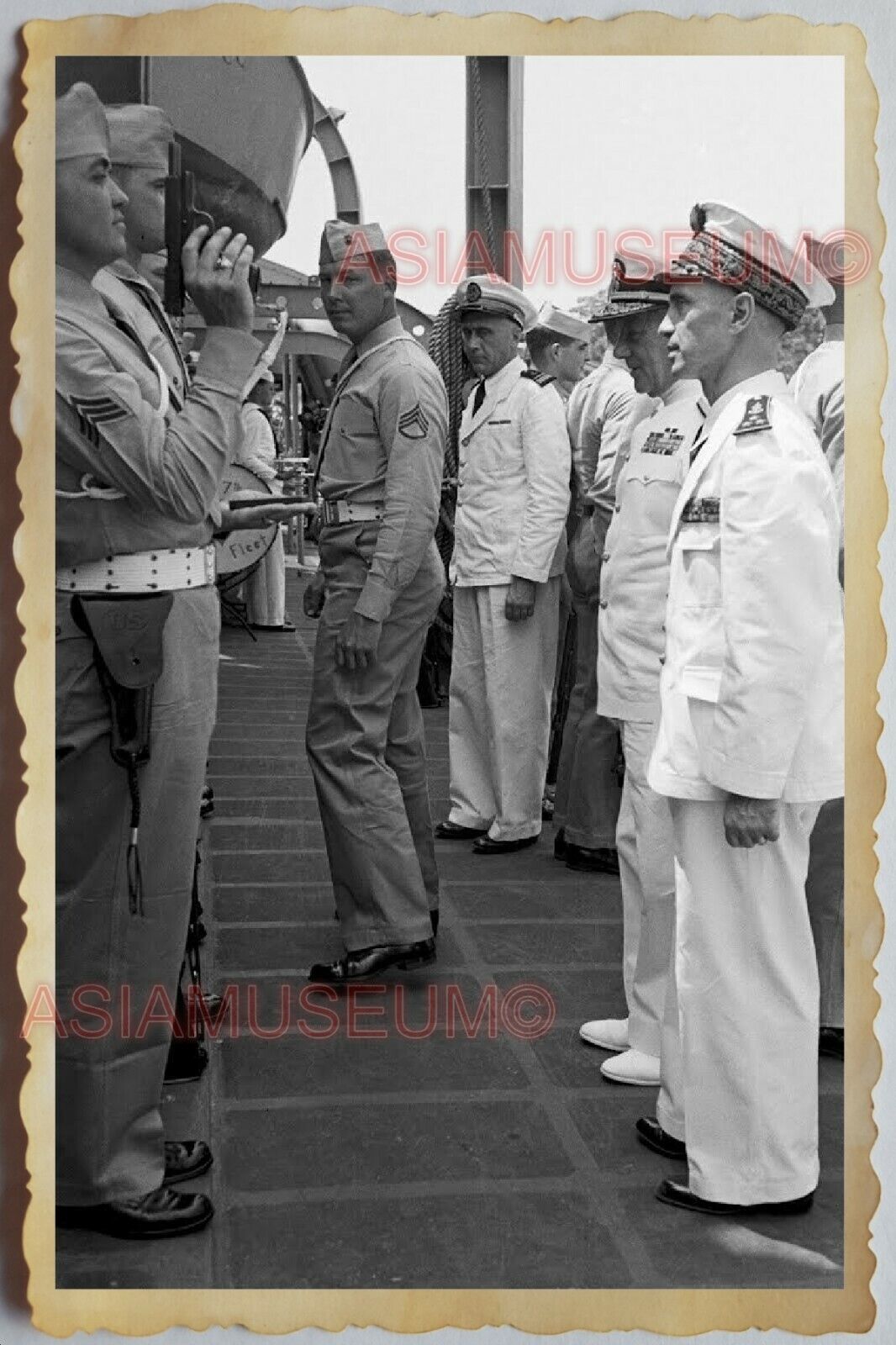 50s Vietnam SAIGON FRENCH NAVY ARMY SAILOR FLAG GROUP GENERAL Vintage Photo 750