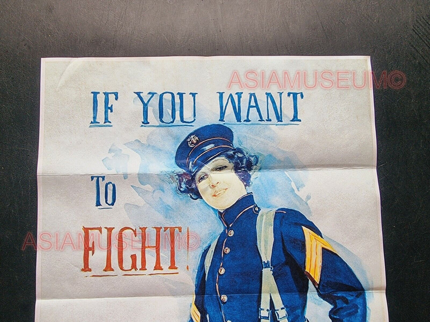 1942 WW2 USA AMERICA WOMEN LADY ENLIST MARINES CORPS FIGHT WAR PROPAGANDA POSTER