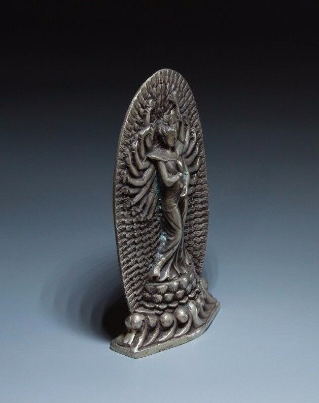 7" Tibet Buddhism Silver 1000 arm Kwan-Yin Guan Yin Bodhisattva Buddha Statue