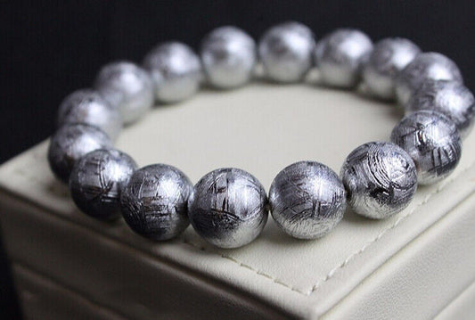 GIBEON METEORITE 8mm 20 Beads Bracelet 7" Iron Nickel Aerolite moon White Gold