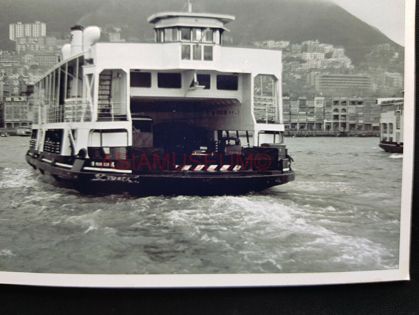 The Peak Star Ferry Ship Harbor Ship Vintage B&W Hong Kong Photo Postcard RPPC