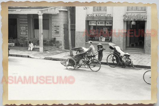 40s WW2 Vietnam HANOI STREET TRISHAW SHOP RICKSHAW BICYCLE Vintage Photo 04222