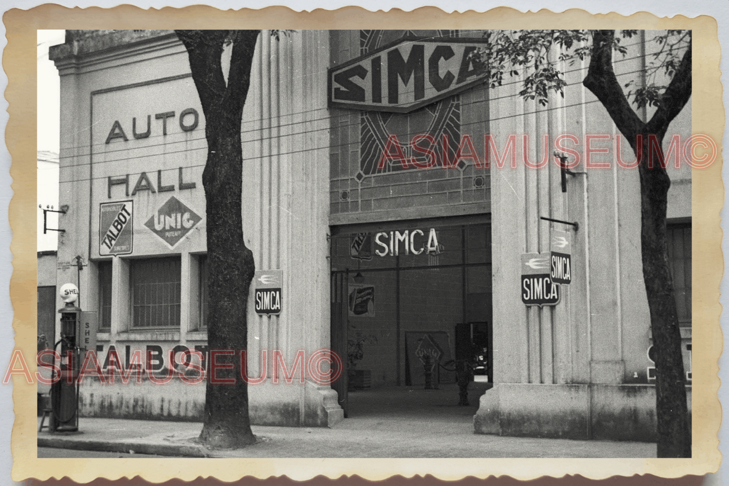 40s WW2 Vietnam HANOI AUTO HALL SIMCA BUILDING FRANCE CAR Vintage Photo 04315