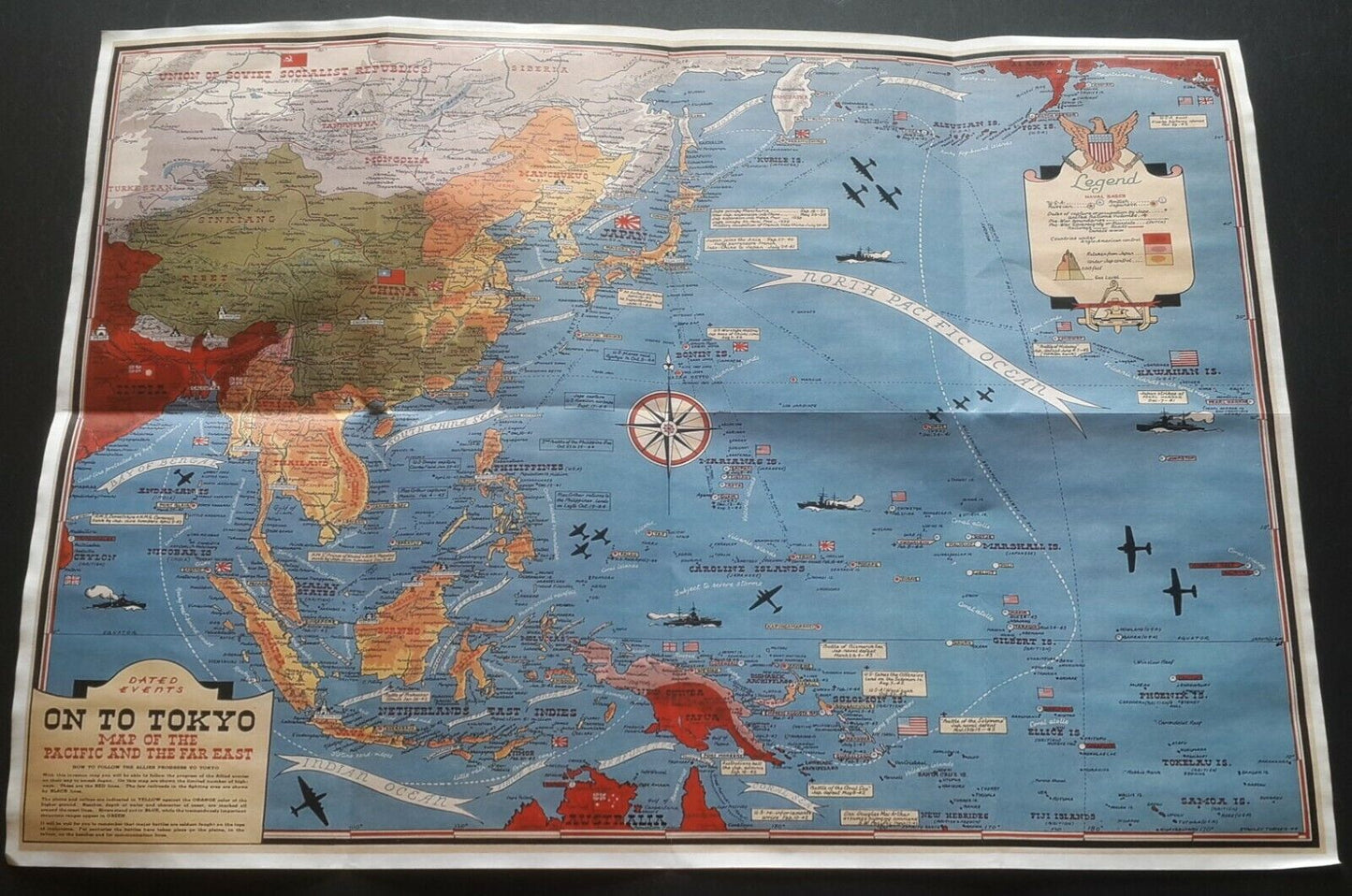 1941 WW2 USA AMERICA JAPAN EMPIRE ASIA PACIFIC WAR MAP SHIP PROPAGANDA POSTER