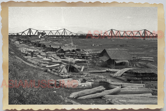 40s WW2 Vietnam INDOCHINA WAR HANOI LONG BIEN BRIDGE TIMBER Vintage Photo 04206