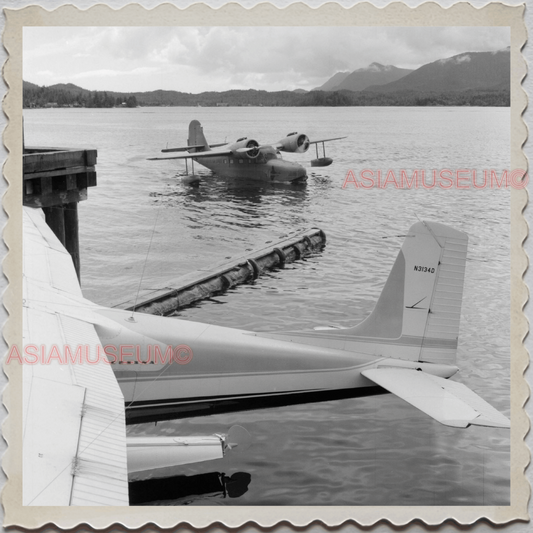 50s KETCHIKAN BOROUGH ALASKA TOTEM POLES HARBOR DOCK SEAPLANE OLD USA Photo 7916