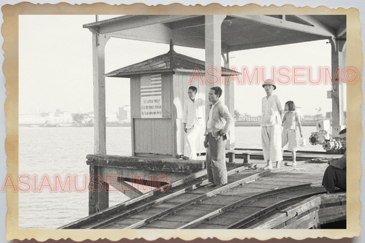 40s WW2 Vietnam Hanoi BOAT HARBOR PIER RAIL CARGO WORKER OLD Vintage Photo 04262