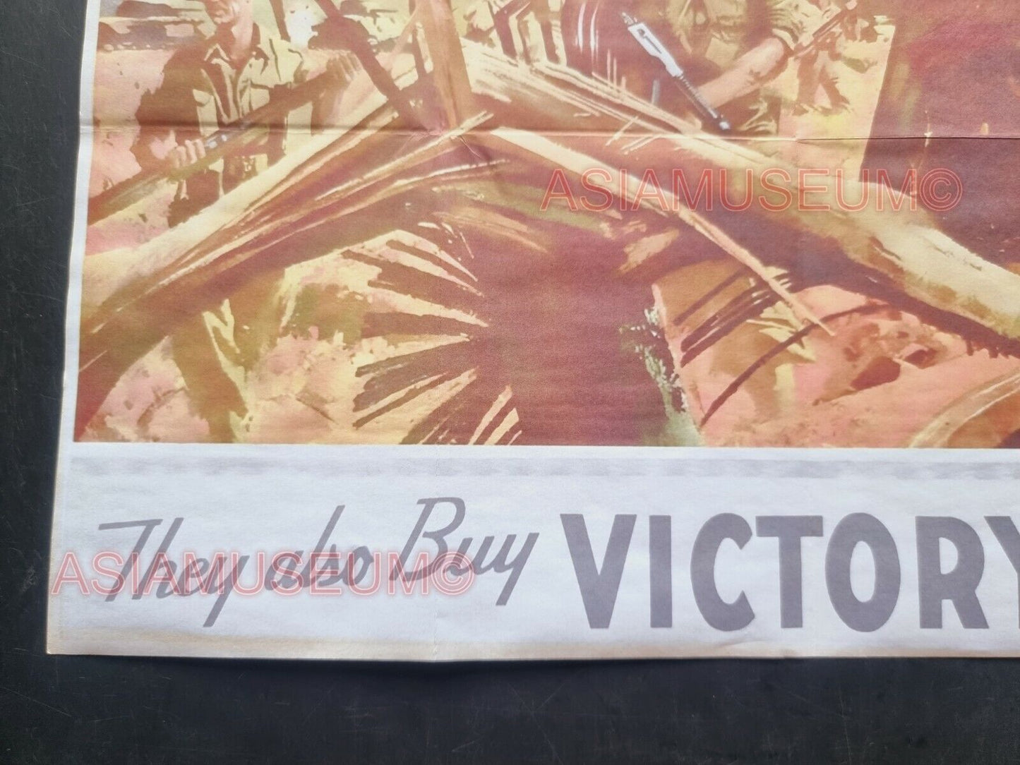 1943 WW2 USA AMERICA BUY WAR VICTORY BONDS BATTLE ARMY CANNON  PROPAGANDA POSTER