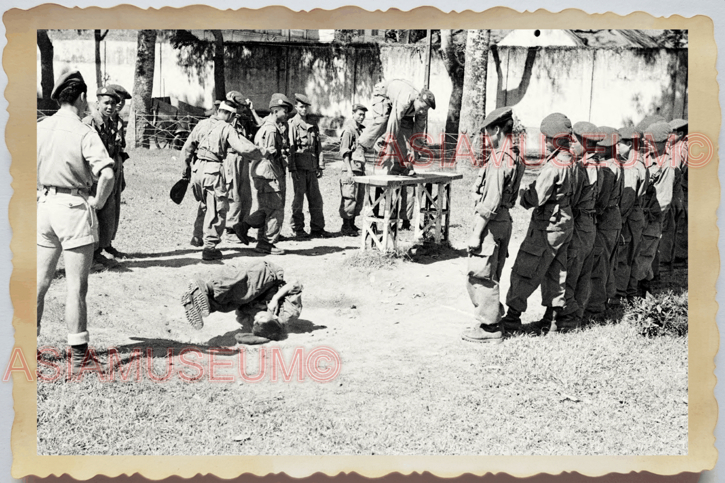 40s WW2 Vietnam FRENCH VIET MINH ARMY TRAINING CAMP SOLDIER Vintage Photo 26336