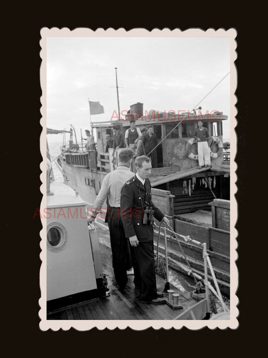 40's POLICE MARINE OFFICER LANTAU ISLAND Vintage Old Hong Kong Photo 香港旧照片 #3119