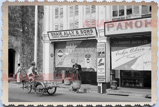 WW2 Street Scene Shop Merchant Store Trishaw Lady Vintage Singapore Photo 17546