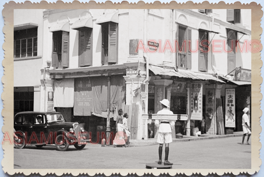 WW2 Street Scene Police Traffic Car Shop Store Vintage B&W Singapore Photo 17713