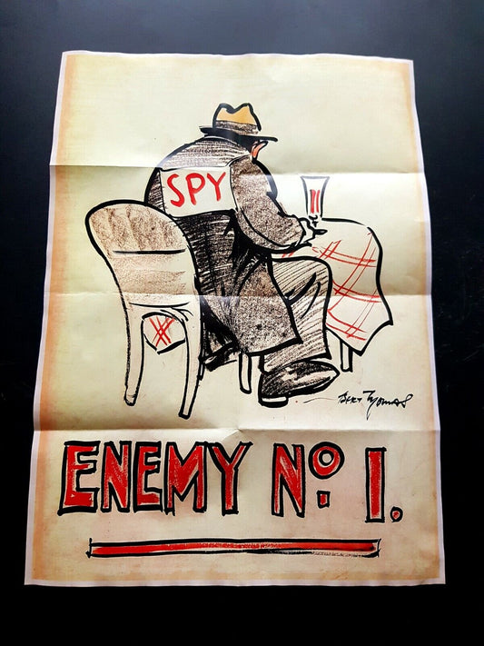 1943 WW2 AMERICA BRITAIN BRITISH ANTI BAR CAFE SPY LOOSE TALK PROPAGANDA POSTER