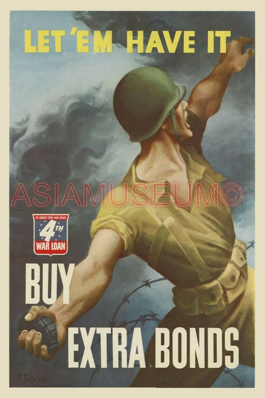 1941 WW2 USA AMERICA BUY WAR BONDS GRENADE SOLDIER LOAN CAP PROPAGANDA Postcard