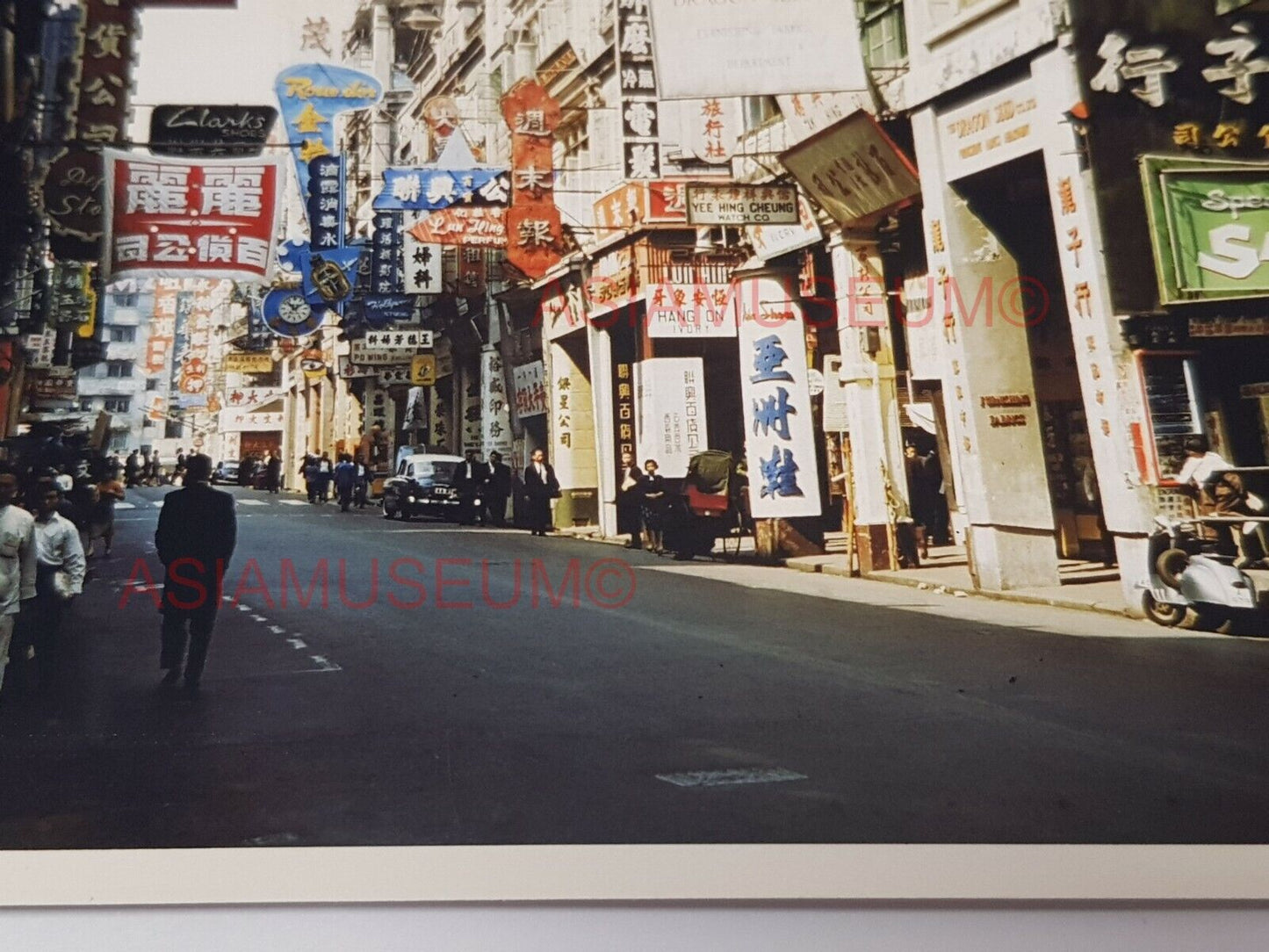 50s Des Voeux Road Shop Street Scene Car Scooter Hong Kong Photo Postcard RPPC