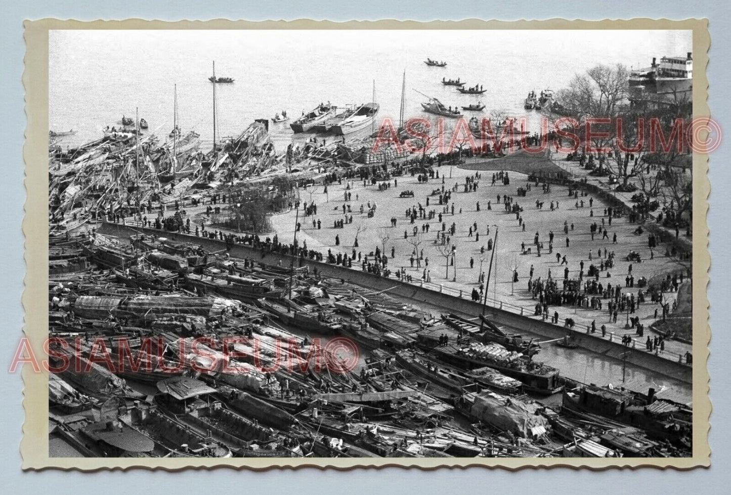 WW2 THE BUND AERIAL VIEW CITY RIVER Vintage China Shanghai Photo #3319 中国上海老照片