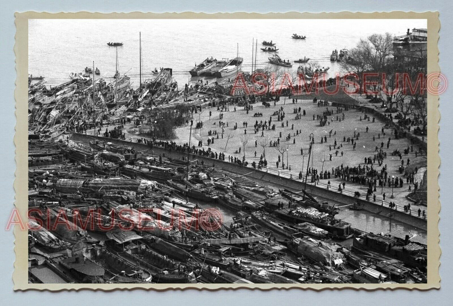 WW2 THE BUND BOAT HARBOR CITY RIVER Vintage China Shanghai Photo #3320 中国上海老照片