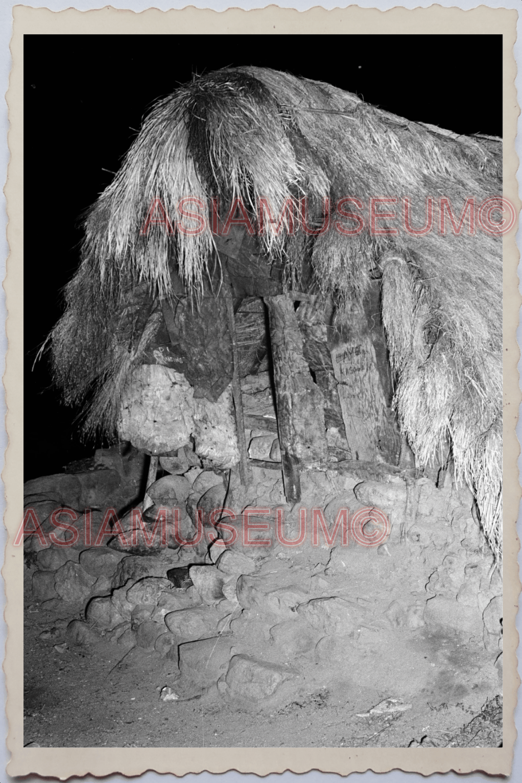 50s PHILIPPINES LUZON TRIBE STILT HOUSE HUT CAVEMEN CAMP ww2 Vintage Photo 24222