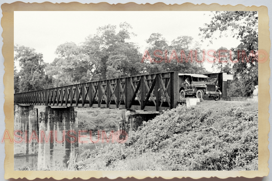 40s WW2 Vietnam HANOI STEEL BRIDGE CAR JEEP TRUCK TREE OLD Vintage Photo 24851