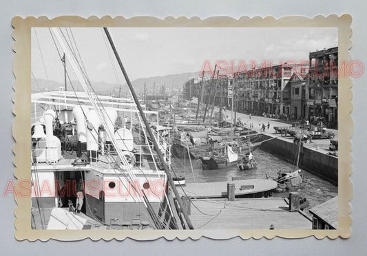 CONNAUGHT ROAD PIER DOCK BOAT HARBOR CAR B&W VINTAGE Hong Kong Photo 16324 香港旧照片