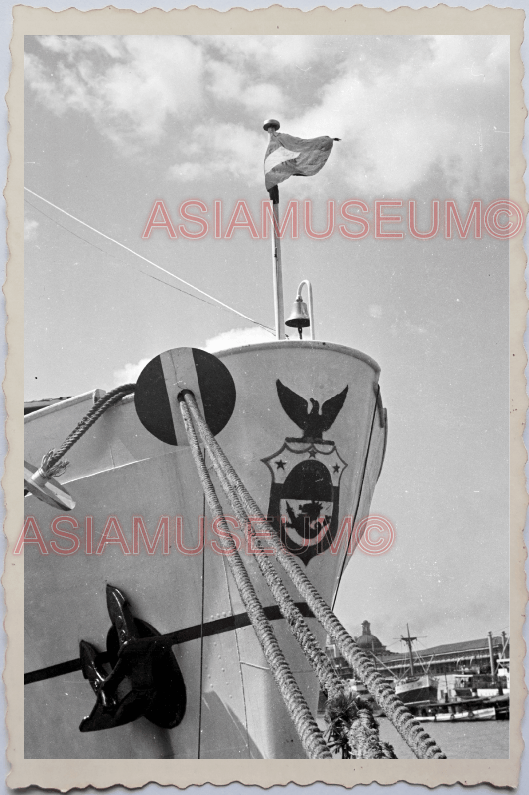 60s PHILIPPINES MANILA DOCKYARD SHIP WARSHIP SPANISH FLAG  Vintage Photo 26260