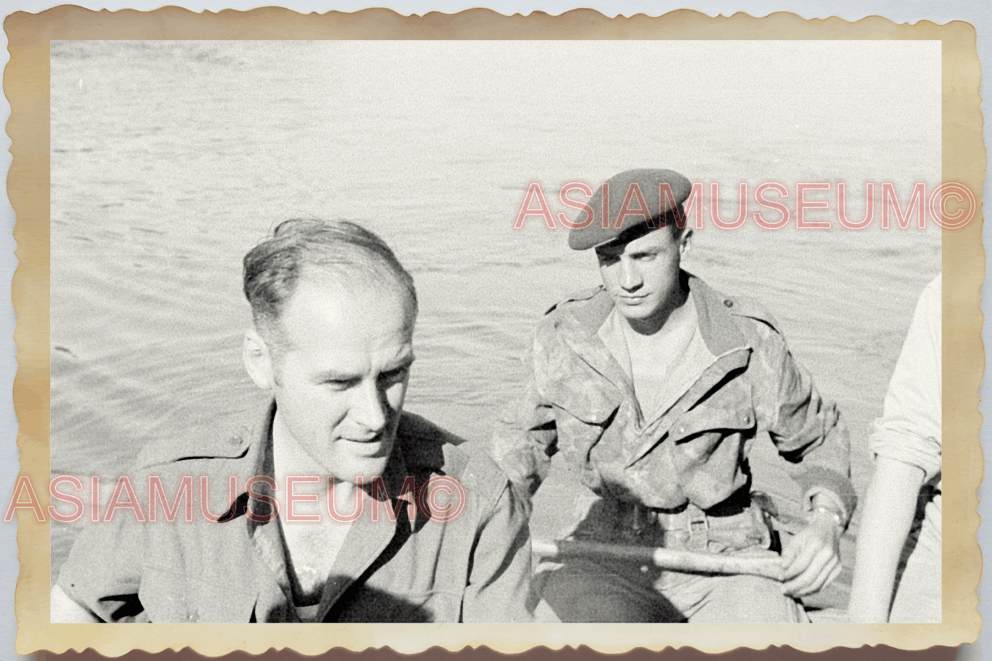 40s WW2 Vietnam HA LONG BAY FRENCH ARMY COMMANDO RIVER BOAT Vintage Photo 25207