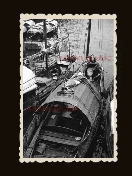 1940s BOAT HOUSE SAMPAN SAIL SHIP DOCK PIER Vintage Hong Kong Photo 香港老相片 #1762