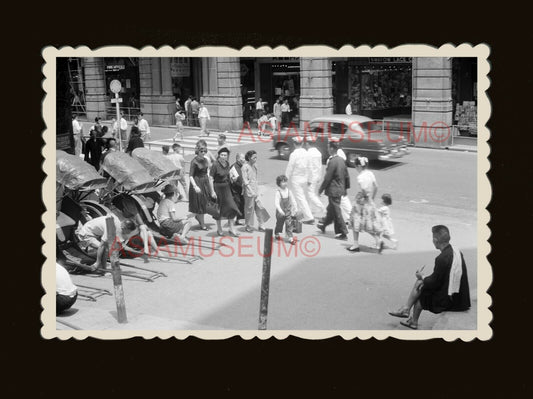 1940s WOMEN RICKSHAW TAXI CAR BUILDING STREET SCENE Vintage Hong Kong Photo 1760