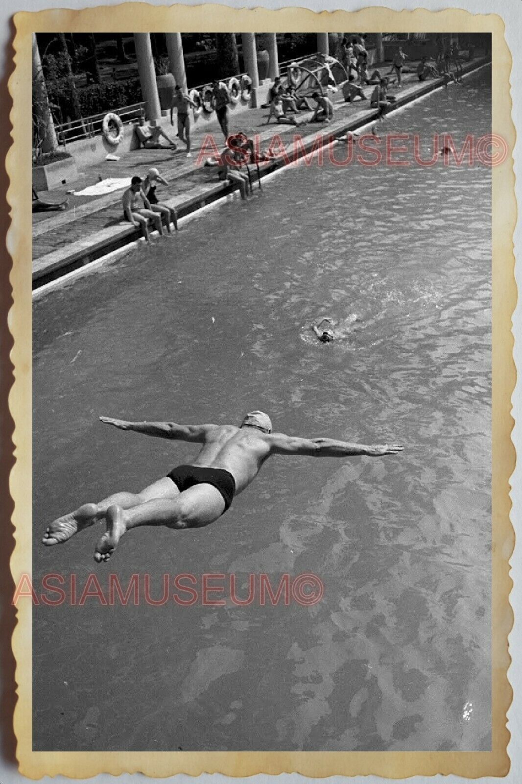 50s Vietnam SAIGON WAR ARMY DIVING SWIMMING TOPLESS MAN GAY Vintage Photo 1030