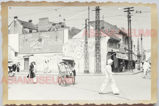 40s WW2 VIETNAM INDOCHINA WAR HANOI RICKSHAW SHOP STREET MAN Vintage Photo 04200